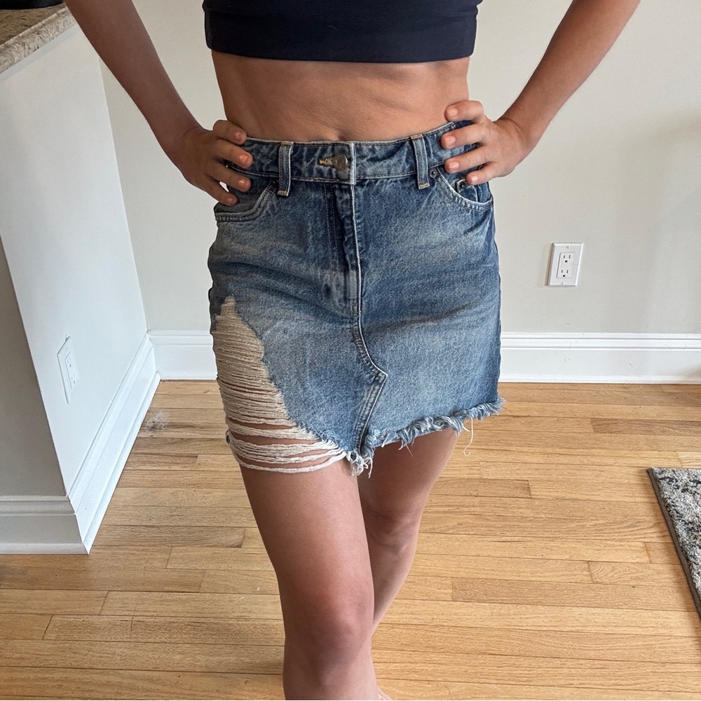 Topshop Blue Asymmetrical Cut Out Mini Skirt